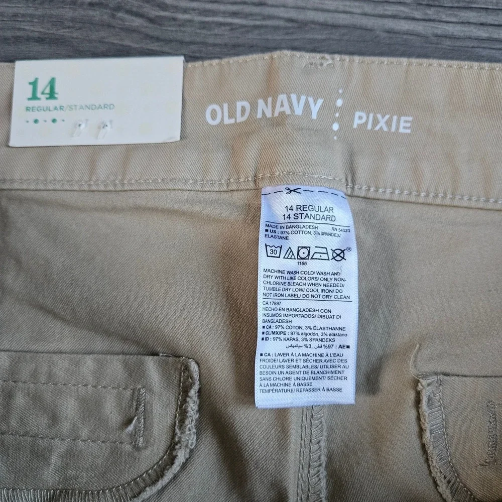 Old Navy Pixie Chino Ankle Pants Womens 14 Tan Khaki Stretch Mid Rise Slim New - Picture 4 of 11